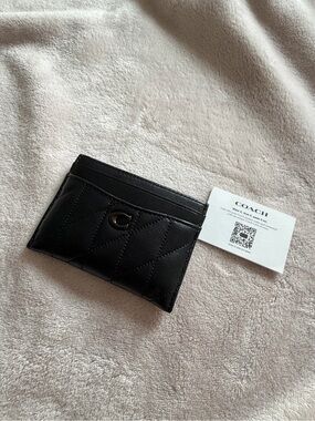 COACH Black Quilted Leather Card & Key Holder